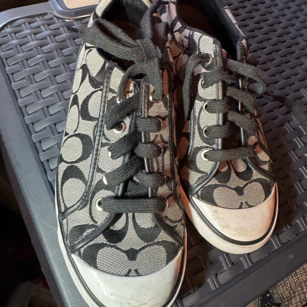 Coach Black and Cream Signature Canvas Lace-Up Sneakers